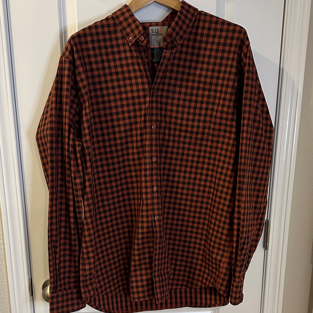 5.11 Tactical Men's Plaid Button-Up Shirt - Rust Orange & Black XL